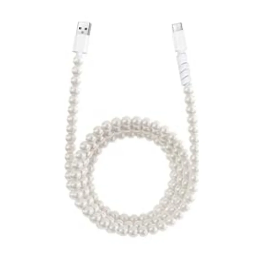 DuraBling Type-C Beaded USB Cable - Silver and Pearls